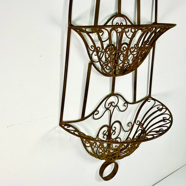 1950s Vintage Italian Mediterranean Boho Chic 2 Tier Ironwork Jardinere Planter, Wall Mounted. For Sale - Image 12 of 14