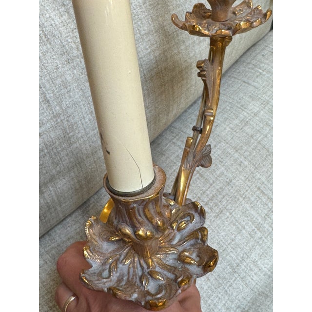 Late 20th Century Late 20th Century Louis XV Rococo Style Gilt Bronze Wall Sconces, Pair For Sale - Image 5 of 11