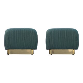 Pair of 1980s Brass Base Souffle Ottomans Poufs For Sale