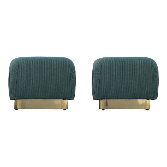 Pair of 1980s Brass Base Souffle Ottomans Poufs For Sale