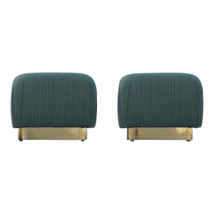 Pair of 1980s Brass Base Souffle Ottomans Poufs