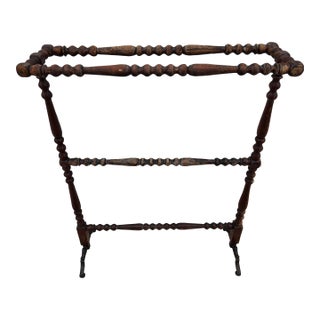 Antique Quilt Rack With Turned Supports and Cast Iron Feet For Sale