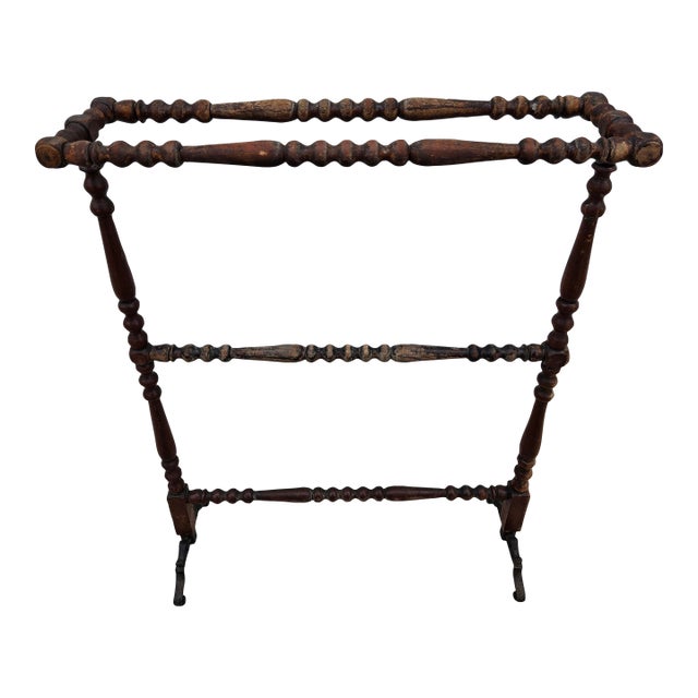 Antique Quilt Rack With Turned Supports and Cast Iron Feet For Sale