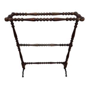 Antique Quilt Rack With Turned Supports and Cast Iron Feet