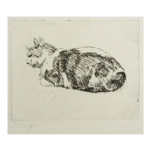 Small Mid 20th Century Cat Etching