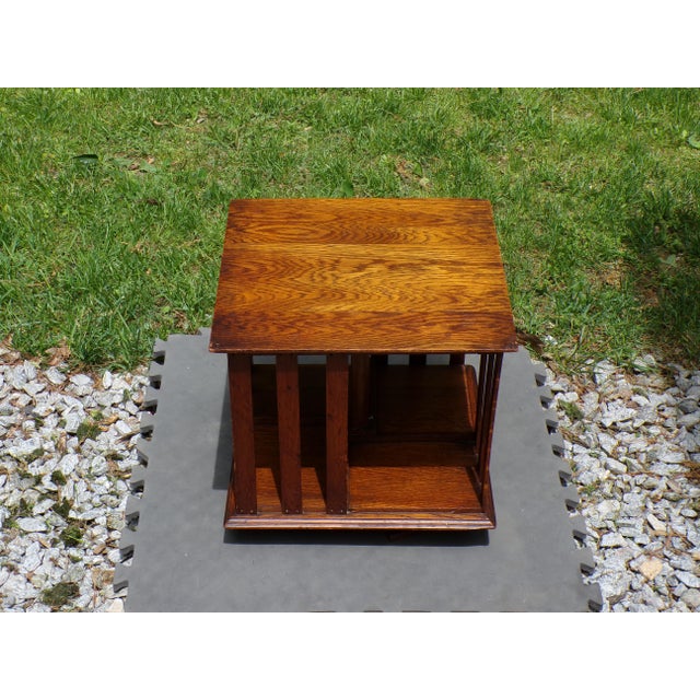 Antique Mission Era Solid Oak Desktop Revolving Bookcase For Sale - Image 14 of 16