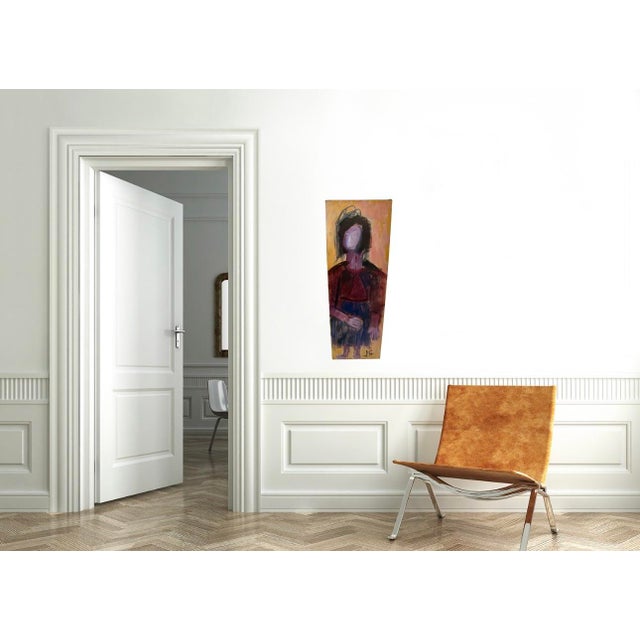 California self-taught artist JoAnne Fleming, (American, b. 1930), painted this whimsical portrait of a woman standing in...