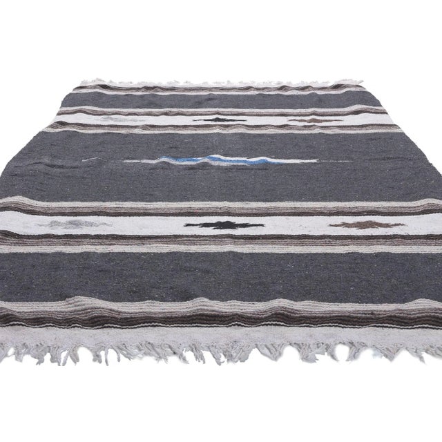 Mexican Late 20th Century Vintage Mexican Serape Blanket Kilim Rug, 04'05 X 06'04 For Sale - Image 3 of 10