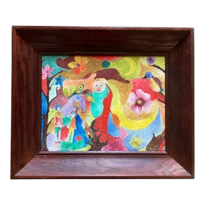 1960’s Original Outsider Pop Art Surreal Textured Painting Modernist Frame