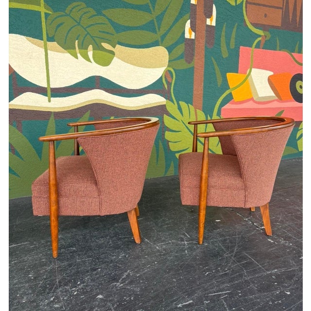 Reupholstered Mid Century Barrel Chair Pair For Sale - Image 4 of 13