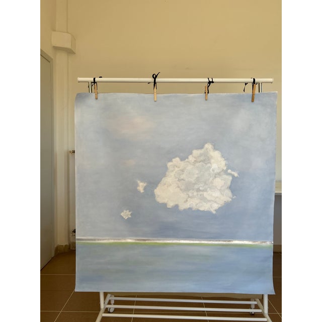 Cloud with Blue Sky and Silver Horizon Original Oil Painting by Natalie Mitchell/Sette Design One fluffy white cloud...