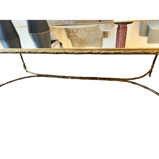 1960s Maison Bagues Style Gilded Bronze and Mirror Top Cocktail Table For Sale - Image 4 of 6