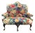 Vintage Queen Anne Style Floral Linen Fabric Wingback Love Seat For Sale