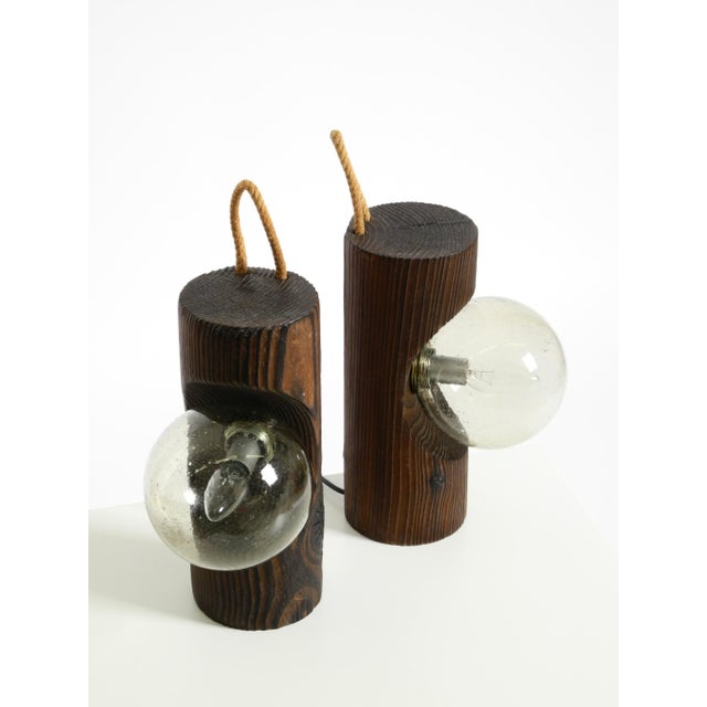 Table Lamps in Pine with Glass Globe Lampshade from Temde Leuchten, 1960s, Set of 2 For Sale - Image 10 of 18