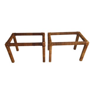 Vintage Mid-Century Chinoiserie Boho Papyrus Reed Wrapped Side Tables For Sale