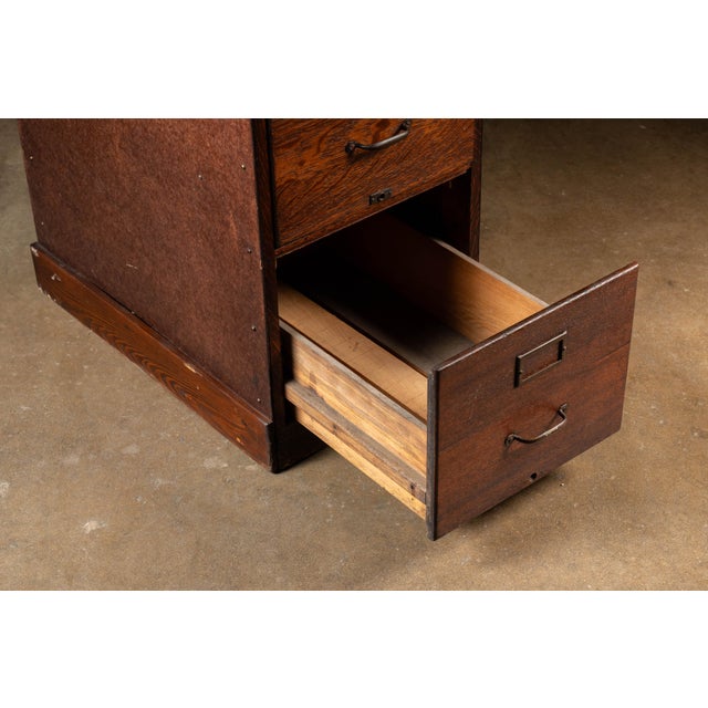 Antique Oak Filing Cabinet With Japanned Hardware For Sale - Image 14 of 17