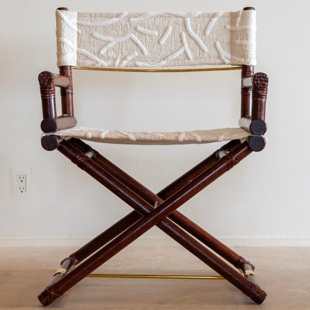 Off-white 1970s McGuire Director's X-Chair in Off-White Textured Cotton For Sale - Image 8 of 12