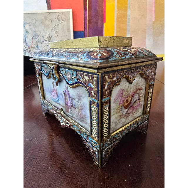 Metal Mid 19th Century Antique Museum Quality Bronze Champleve Jewel Box For Sale - Image 7 of 13
