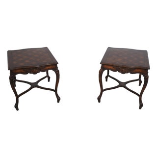 Pair French Louis XV Walnut Parquet Top Lamp Tables For Sale