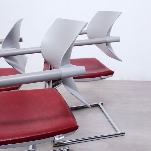 Air Jr Luxy Waiting Chairs in Gray and Burgundy Chrome Legs, Italy, Set of 3 For Sale - Image 10 of 18