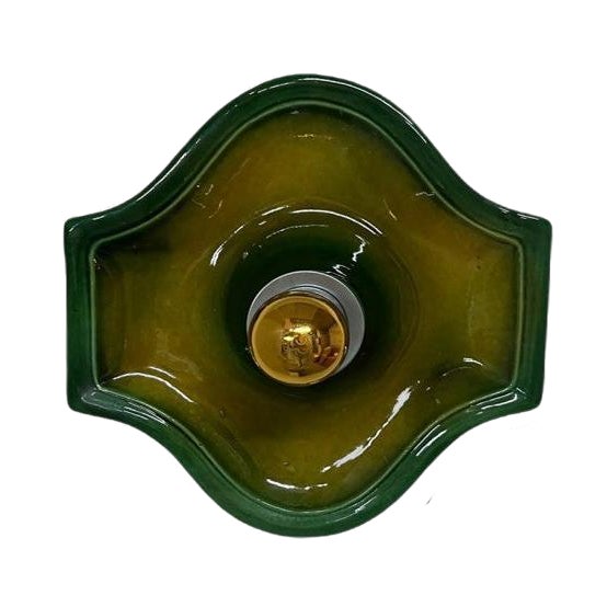 Bell-Shaped Green Ceramic Wall Lights attributed to Hustadt Keramik, Germany, 1970s For Sale