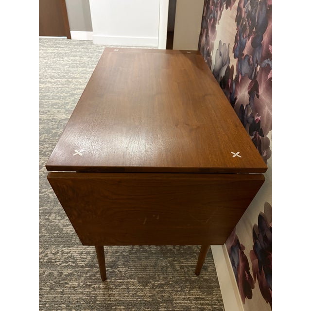 Merton L. Gershun Rare MCM Merton Gershun American of Martinsville Walnut Dropleaf Desk With Aluminum Stars For Sale - Image 4 of 18
