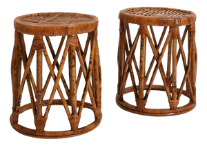 Cylindrical Rattan Stools, 1960s, Set of 2
