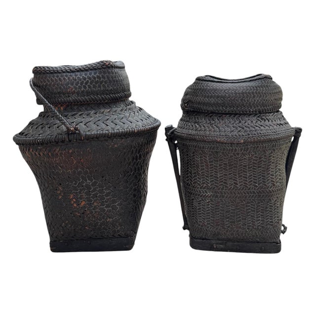 Pair of Tall Handwoven Vintage Ifugao Rice Baskets For Sale - Image 9 of 9