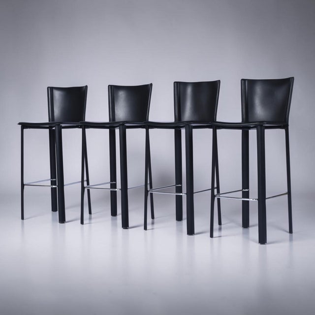Cassina 4 Frag Contemporary Italian Black Leather Barstools For Sale - Image 4 of 18