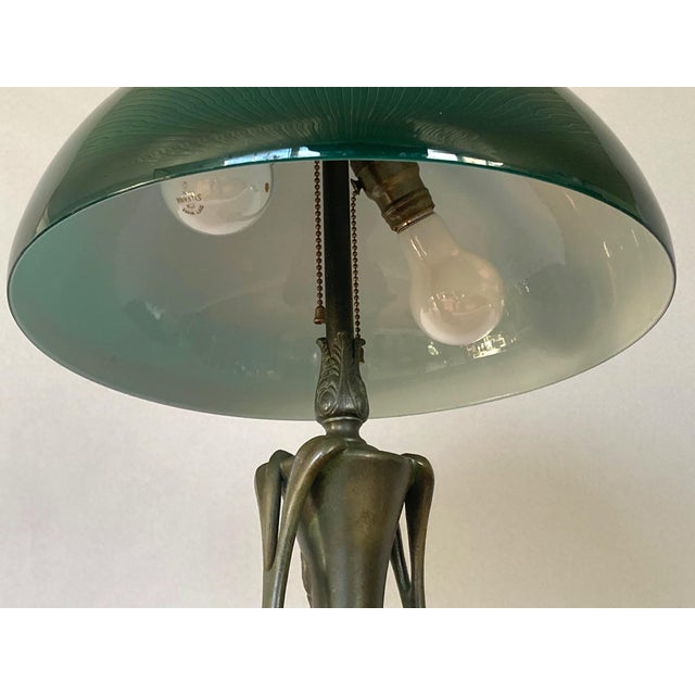 1910s Art Nouveau, Organic Design, Lamp With Large Cased Green Glass Shade, Tall and Special! For Sale In San Francisco - Image 6 of 7