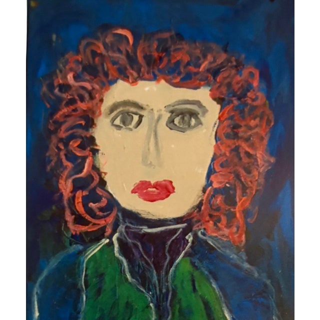 California self-taught artist JoAnne Fleming, (American, b. 1930), painted this female woman with acrylic paint on canvas...