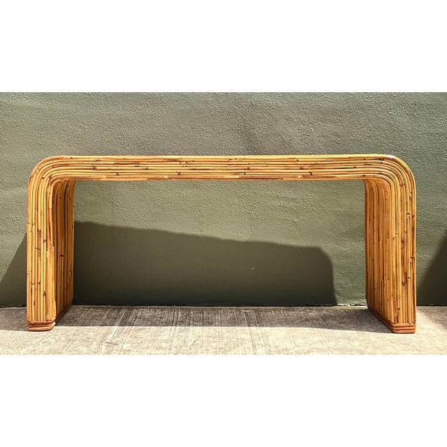 Late 20th Century Vintage Tagged Gabriella Crespi Pencil Reed Waterfall Console Table For Sale - Image 5 of 12