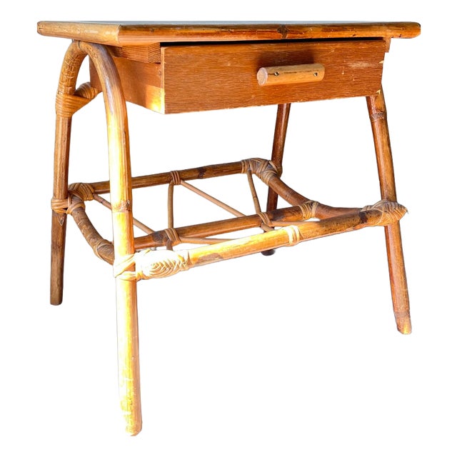 Bedside Table with Drawer in Bamboo For Sale