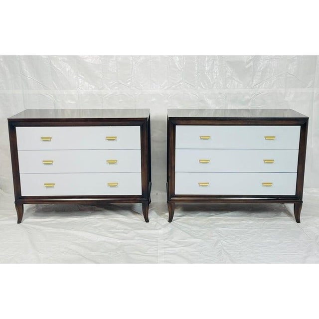Mid-Century Modern Pair of 3 Drawer Bachelor Chests With Brass Hardware by Century Furniture For Sale - Image 3 of 18