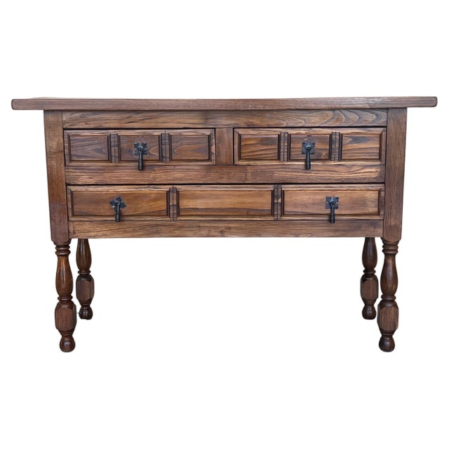 19th Century Catalan Spanish Carved Walnut Console Sofa Table, Four Drawers For Sale - Image 15 of 18
