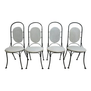4 French Regency Cane Back Wrought Iron Dining Room Side Chairs Coleman Kalick For Sale