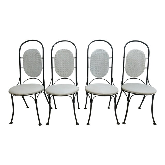 4 French Regency Cane Back Wrought Iron Dining Room Side Chairs Coleman Kalick For Sale