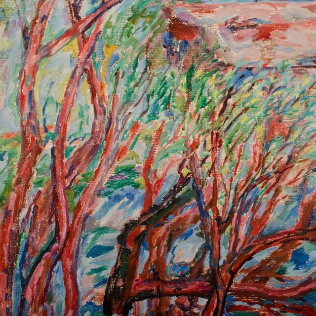 Mid 20th Century "Fruhling am Teich (Spring at the Pond)" Landscape Oil Painting by Elisabeth Merlicek, Framed For Sale - Image 11 of 13