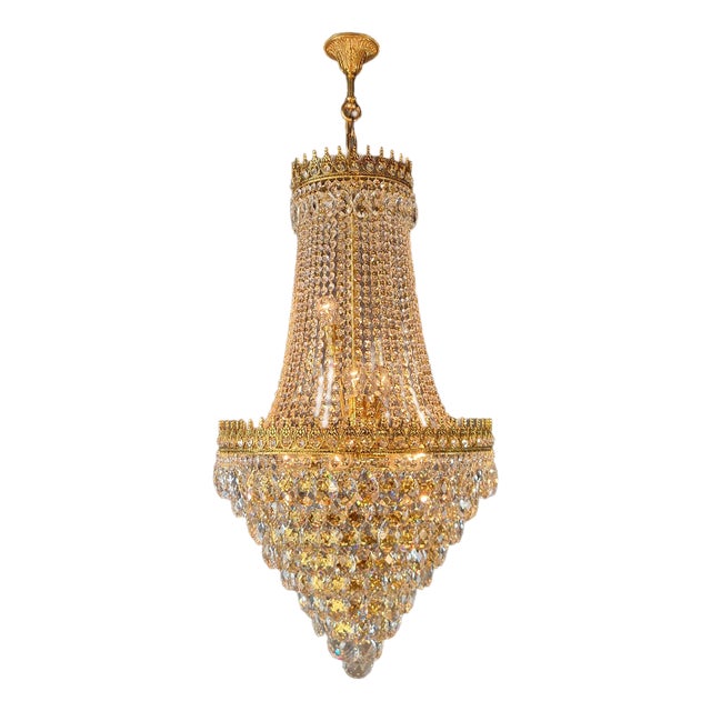 Empire Style Crystal Basket Chandelier Handcrafted Crystal Ornamentation For Sale