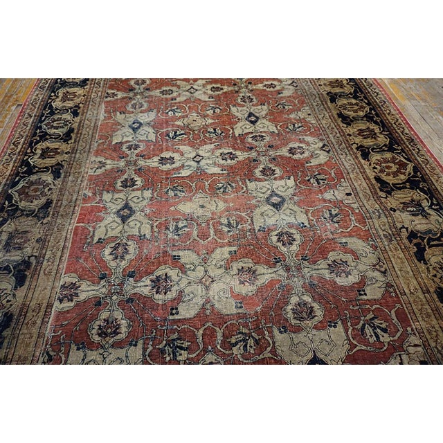 Traditional Red Rust Background Color With Herati Design Antique Persian Tabriz Haji Jalili Rug For Sale - Image 3 of 7