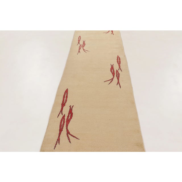 1940s Vintage Modernist Art Deco Runner With Pairs of Red Stylized Fishes - Rug & Kilim For Sale - Image 5 of 10