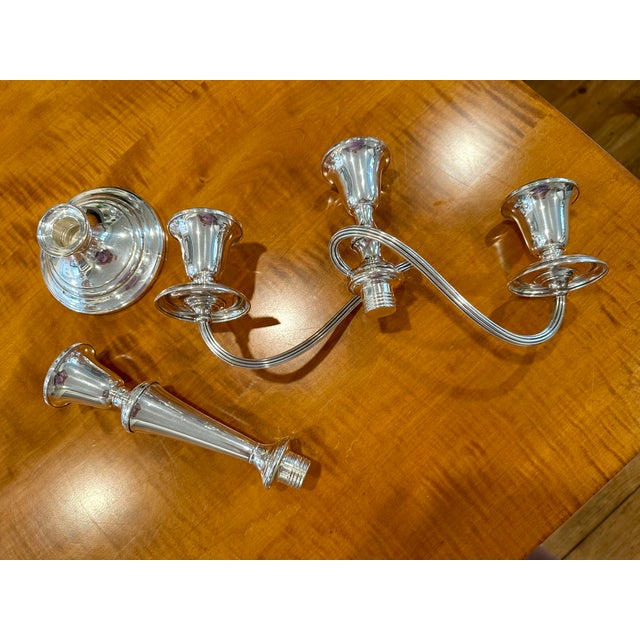 Gorham Silver Co. Exquisite Pair of Sterling Silver Three Arm Candelabra by America's Celebrated Silversmith Gorham Silver Company For Sale - Image 4 of 5
