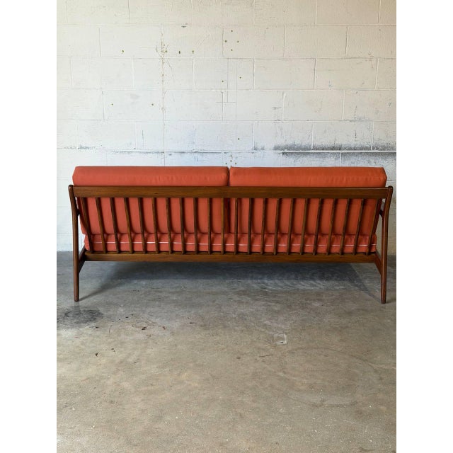 In Style of Ib Kofod-Larsen for Selig Teak Sofa Newly Reupholstered Danish Mid-Century Modern 1960s For Sale - Image 4 of 13