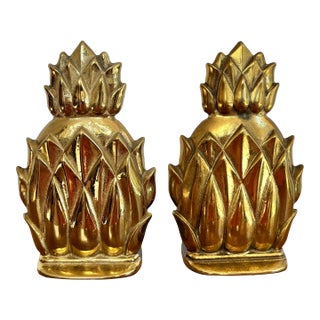 Vintage Newport Virginia Metalcrafters Pineapple Brass Bookends- A Pair For Sale