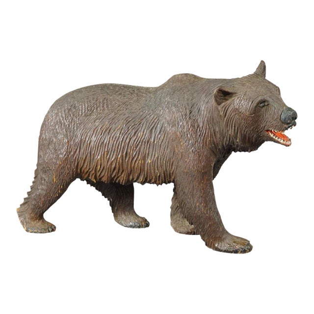 Large Wooden Strolling Bear Handcarved in Brienz Ca. 1930 For Sale