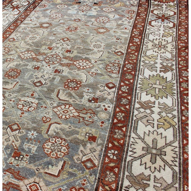 Antique Persian Malayer Rug With All-Over Tribal Design in Gray Background 3'10 X 8'6 For Sale - Image 4 of 13