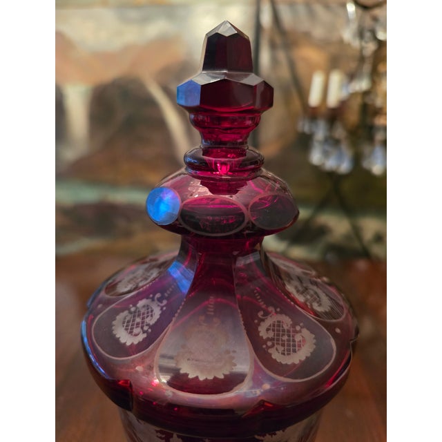 Glass Antique Moser Bohemian Glass Ruby Hunter Pokal Goblet For Sale - Image 7 of 13