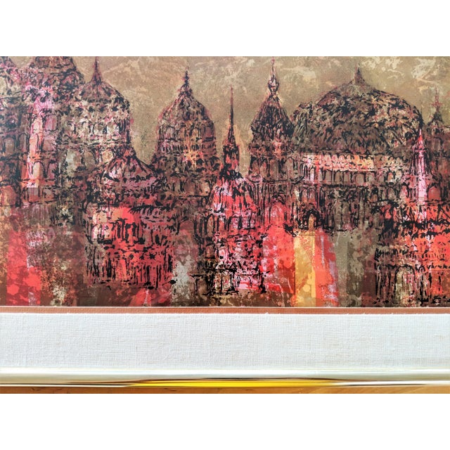 Buddhist Temple Citiscape Gold Silk Screen Print For Sale In Miami - Image 6 of 11