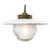 Metal Vintage Brass, White Enamel & Frosted Glass Pendant Lights For Sale - Image 7 of 7