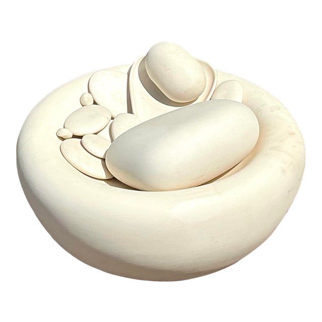 Vintage Matte Glazed Ceramic Tabletop Pebble Fountain For Sale